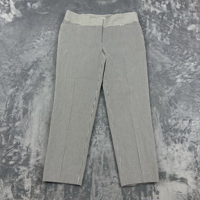 Ann Taylor Loft Marisa Pants Womens Size 6 Cream Black Striped Seersucker