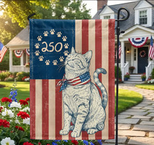 Patriotic Cat Garden Flag - 250th Anniversary Paw Print Garden Flag, House Flag