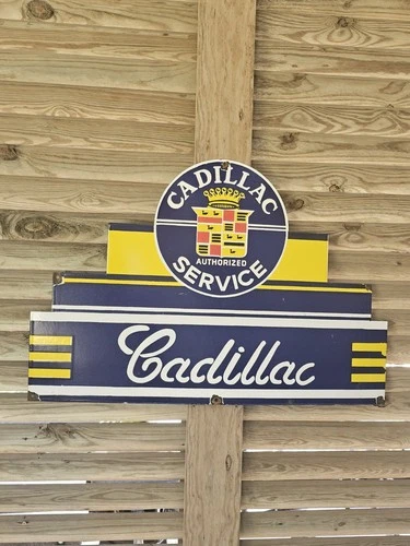 GIANT  VINTAGE CADILLAC AUTHORIZED SERVICE PORCELAIN DEALERSHIP SIGN  36" X 24"