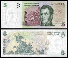 ARGENTINA 5 PESOS 2015 SUFFIX J UNC