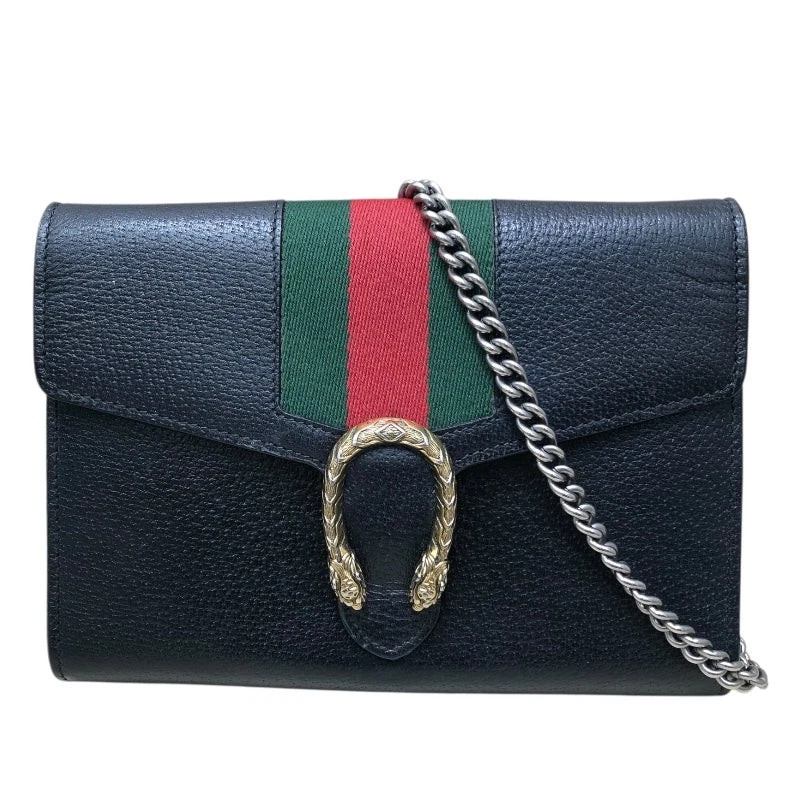 Gucci — GUCCI Dionysus Chain Wallet Black Leather Shoulder Bag 481377 #OKB4091