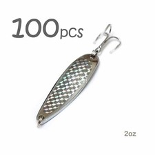 2oz Fishing Trolling Spoons jig Treble Hook Casting Silver Holographic Laser New