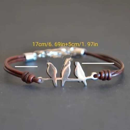 Premium Leather Rope Bird Bracelet Fashionable Alloy Accent Trendy - Picture 4 of 4