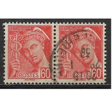 --Timbre YT 415 MI 386 Mercure 60c rouge République Française 1938 1941 Paire