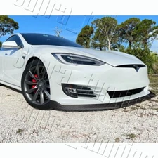 For 16-20 Tesla Model S STP-Style Front Bumper Splitter Spoiler Lip Carbon Look