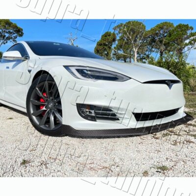 For 16-20 Tesla Model S STP-Style Front Bumper Splitter Spoiler Lip Carbon Look