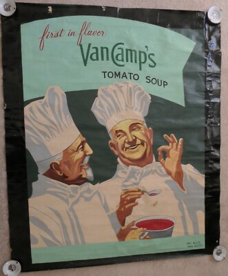 VAN CAMPS TOMATO SOUP ORIGINAL OIL PAINTING ON CANVAS ADVERTISING 1950 SIGNED 