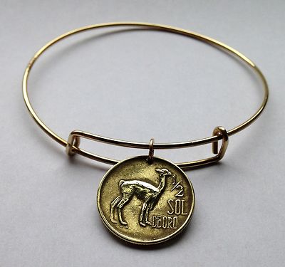 Peru 1/2 Sol coin Peruvian llama alpaca Cuzco bangle bracelet Lima b000012