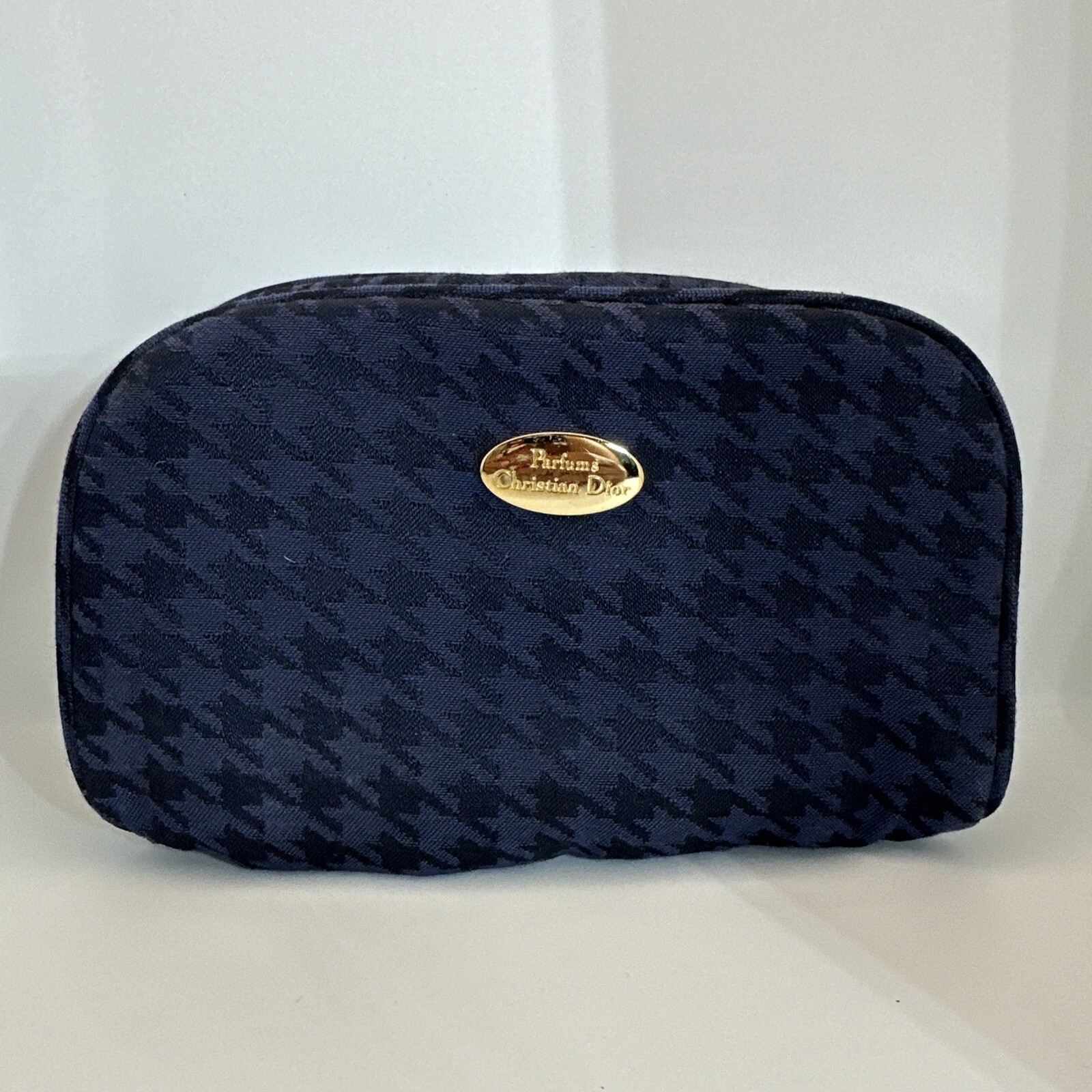 Vintage CHRISTIAN DIOR PARFUMS Blue Plaid Cosmetic Bag with Zipper
