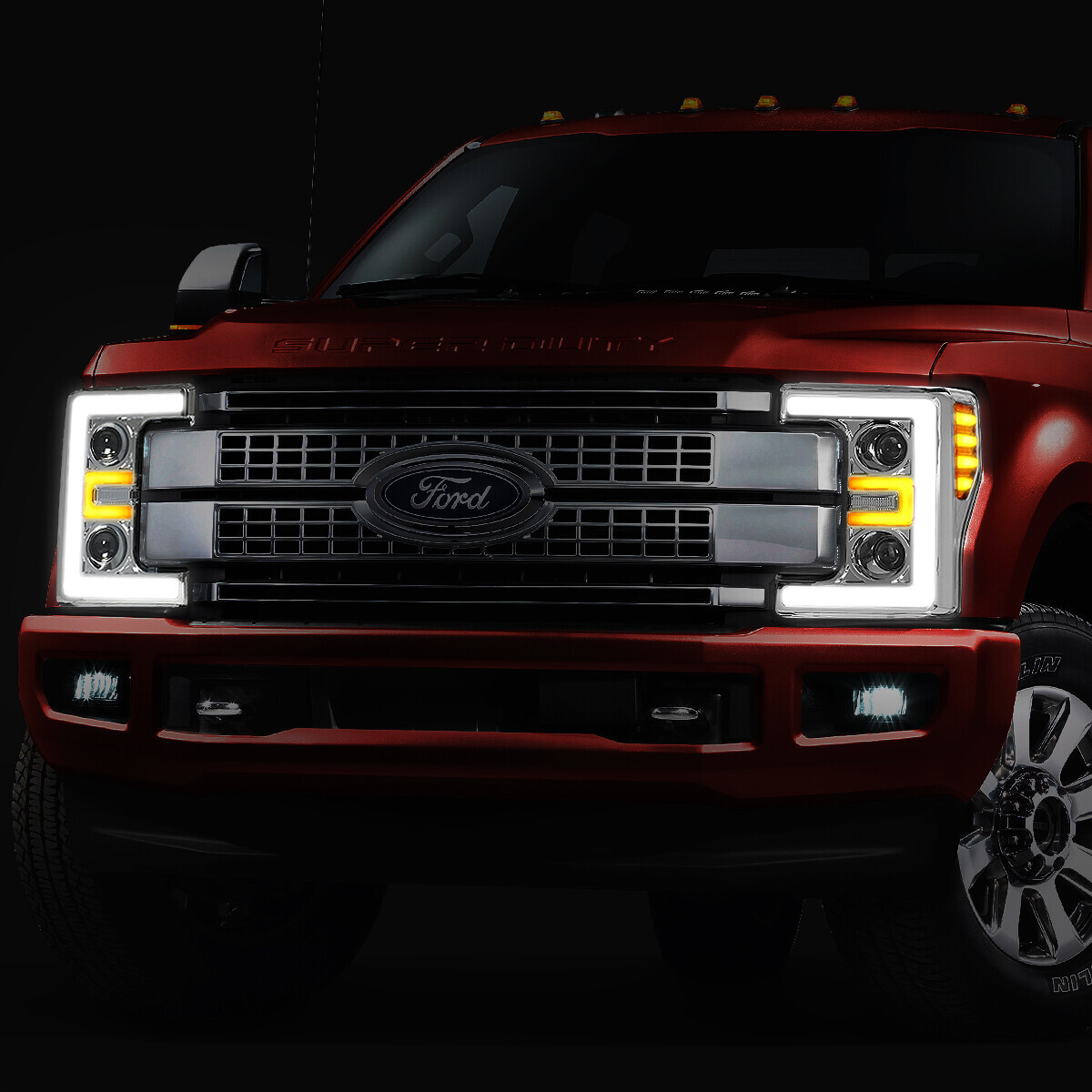 For 2017-2019 Ford F250 F350 Super Duty LED DRL Projector Headlight Lamps Chrome