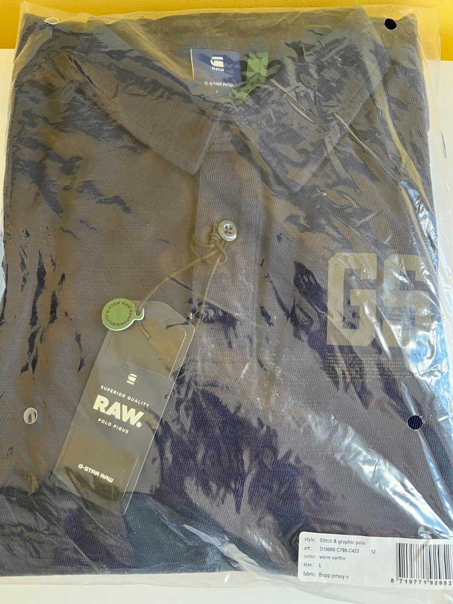 New G-Star Raw Stitch & Graphic Polo 100% Organic Cotton Men Navy