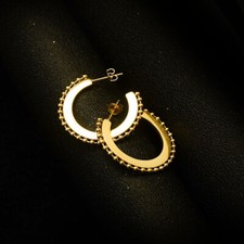 Woman 18K Gold Plated Stainless Steel Round Hoop Beads Earring Stud
