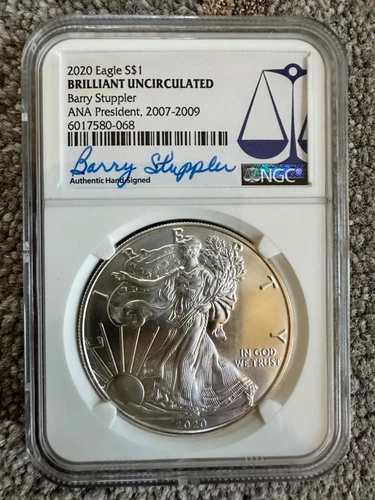 2020-P SILVER EAGLE - NGC - Signed by Barry Stuppler Past ANA President - BU