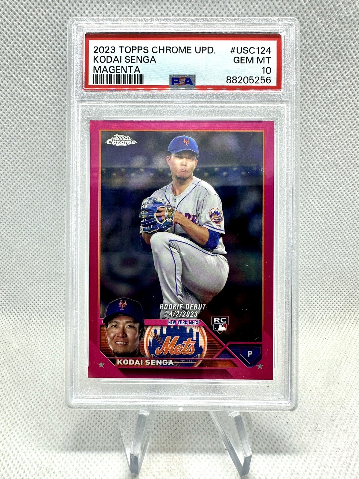 Kodai Senga RC 2023 Topps Chrome Update USC124 Magenta Refractor /399 PSA 10