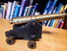 NICE VINTAGE CAST IRON  BRASS SHIP or FORTRESS CANNON