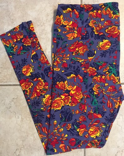 NEW Lularoe Leggings TC Tall Curvy Purple Blue Red Orange Yellow Floral Roses