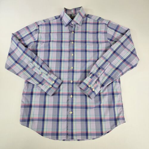 Peter Millar Shirt Men's L Purple Summer Comfort Plaid Check Stretch Long Sleeve - Afbeelding 1 van 7
