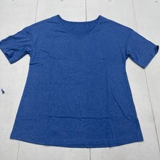 Women  s Blue Short Sleeve V Neck Basic T Shirt Size Large New