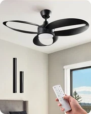 EDISHINE 42" Unique Black Ceiling Fans with Lights, 3 Looped Blades, Remote C...