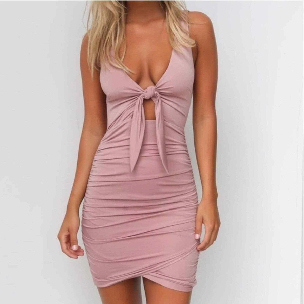 Tiger Mist Dusty Pink Got Me Tied Ruched Mini Dress eBay