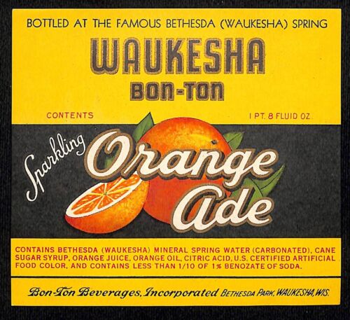 Waukesha Bon-Ton Orange Ade Paper Label Wisconsin VGC c1938-40's Scarce - Picture 1 of 2