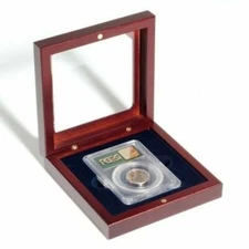 Mahogany Style Coin Box Glass Lid Display Storage Case For Graded Slab PCGS NGC