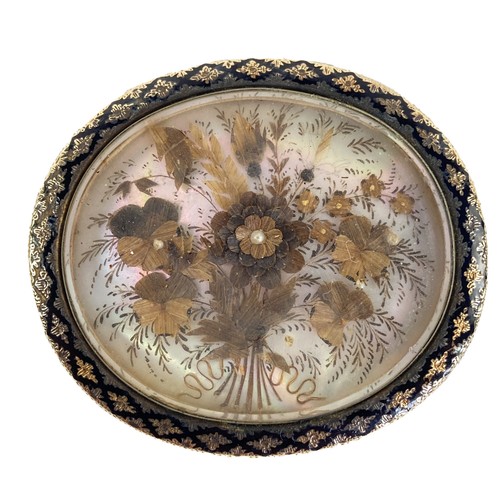Seltene viktorianische 10K Gelbgold Haarbrauß MOP Emaille Trauer Anstecknadel Brosche - Bild 1 von 5