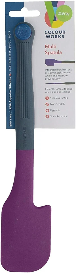 KitchenCraft Colourworks Multi Silicone Spatula with Built In Bowl Rest, Purple, - Image 3 of 4