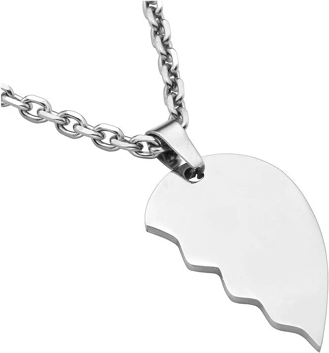 Cuore Ciondolo Spezzato Argento 2 x Collana Acciaio unisex idea regalo coppia - Immagine 3 di 4