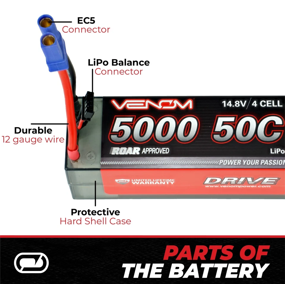 Venom Drive Series 50C 4S - 5000mAh 14.8V LiPo RC Battery, Lithium Polymer 4 ... - Image 4 of 4