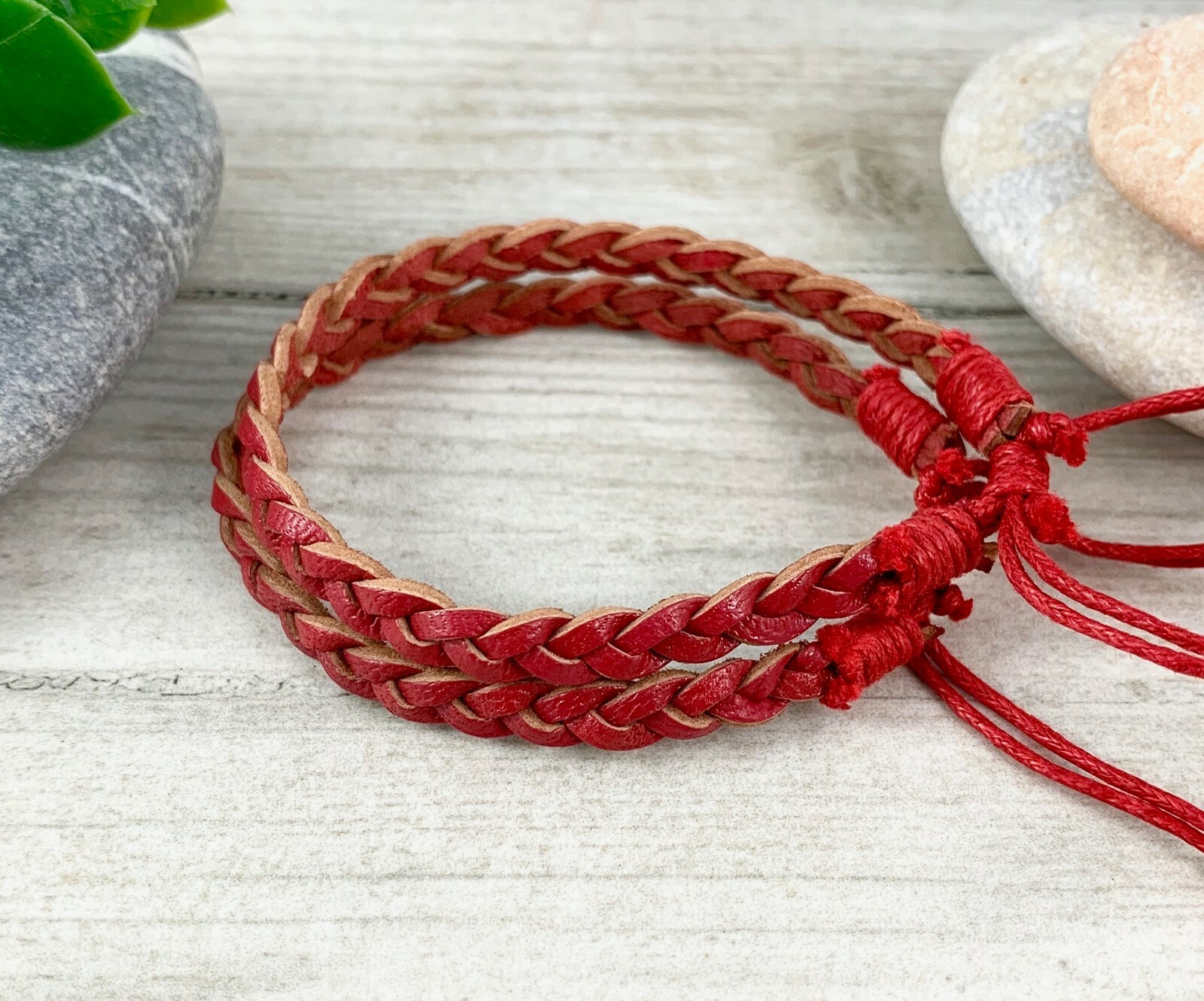 2 x cuero rojo w pulsera de algodón encerado pulsera tobillera para hombre...