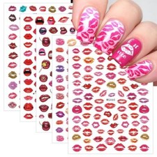 5 Sheets Valentine's Day Nail Art Stickers Sexy Lips Nail Decals 3D Self