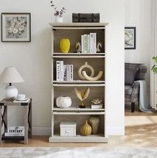 4 Tier Glass Display Cabinet Storage Curio Cabinet with Flip Up Glass Doors