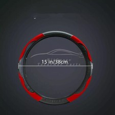 1 Car Steering Wheel Cover Red Black Leather Anti-slip For 15"/38cm Carbon Fiber
