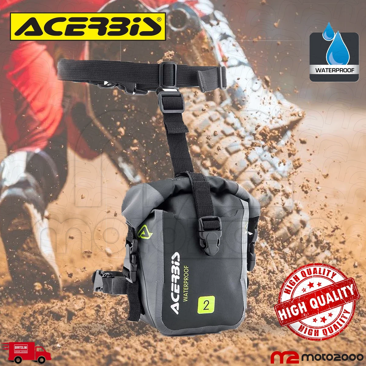 ACERBIS BORSA BORSELLO MARSUPIO DA GAMBA MOTO SCOOTER WATERPROOF 2LT NERO  GRIGI