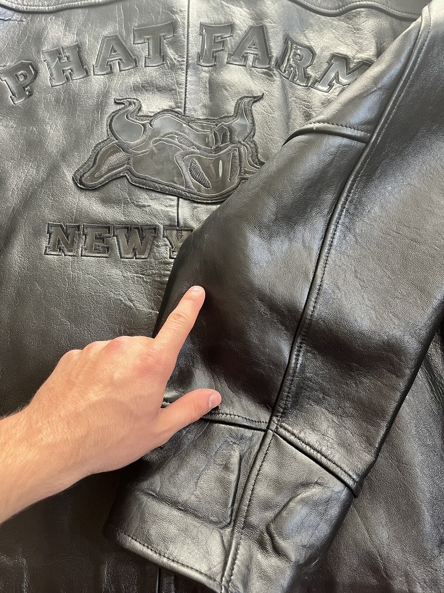 VTG Phat Farm Jacket Mens 5XL BLACK Leather Premium Embossed VTG Phat Farm Jacket Mens 5XL BLACK Leather Premium Embossed