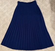 VTG Liz Claiborne Blue Lambswool/Acrylic Blend Pleated 33  Length Full Skirt Sz L