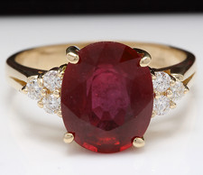 6.50 Carats Red Ruby and Diamond 14K Solid Yellow Gold Ring
