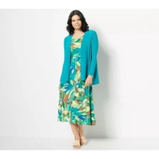 Attitudes by Renee Midi Dress & Cardigan Dress Teal Sea Glass XS NWOT # C908