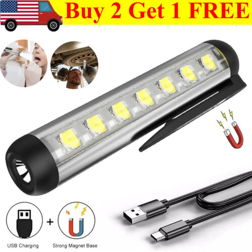 Magnetic Rechargeable Pen Light Mini LED Flashlights Camping COB Work Light