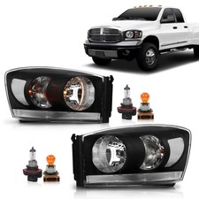 Fit For 06-09 Dodge Ram 1500 2500 3500 Black Clear Headlamp Pair Headlights