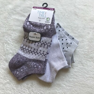 Time &Tru Womens Multicolor Super Soft Low Cut Socks 3- Pair Fits Shoe Size 4-10
