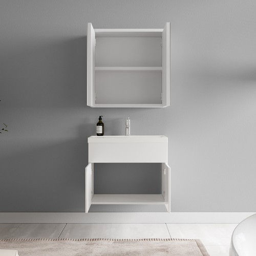 Badezimmer Badmöbel-Set Montreal 01 mit Spiegelschrank 60cm Waschbecken Hochglan - Bild 3 von 5