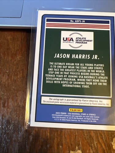 Jason Harris Jr 2023 Panini USA Baseball Stars & Stripes Materials Auto #ADPS-JH - Picture 6 of 6