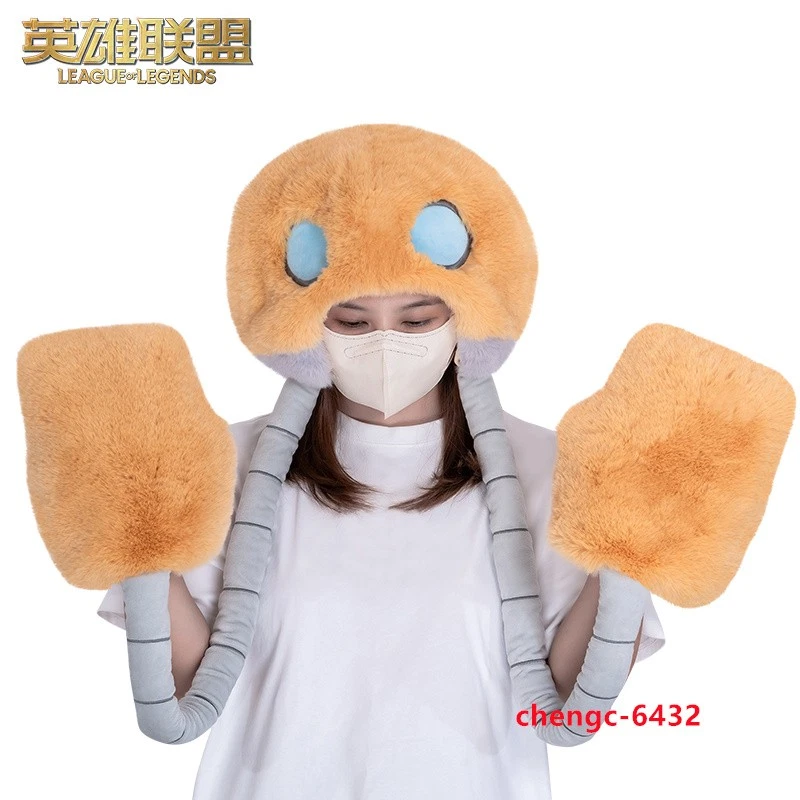 Sombrero de peluche de invierno League of Legends Gnar The Missing Link Blitzcrank tocado LOL Foto 3 de 4
