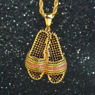1 CT Round Cut Black Diamond Ladies Sandals Pendant Charm 14K Yellow Gold Finish