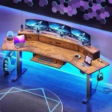 79'' Electric Standing Gaming Desk with Drawers Led Lights, Modern Computer Desk