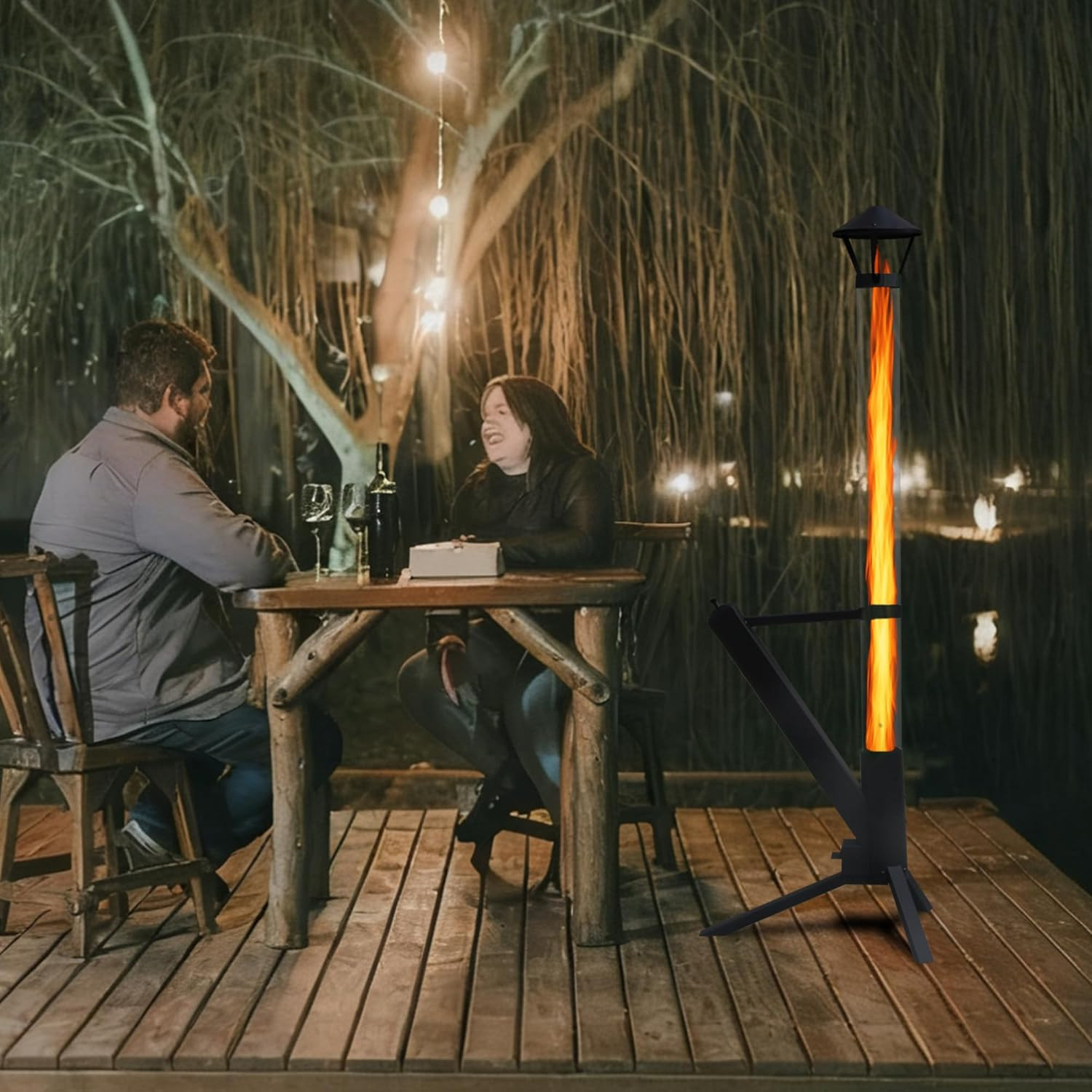 Portable 55.9" Wood Pellet Patio Heater with Glass Tube for Outdoor Use