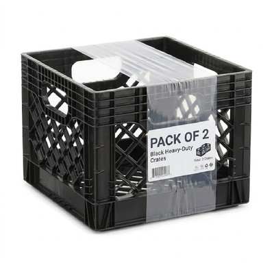 (2 pack) Juggernaut Storage 16QT Heavy-Duty Plastic Square Milk Crate Black