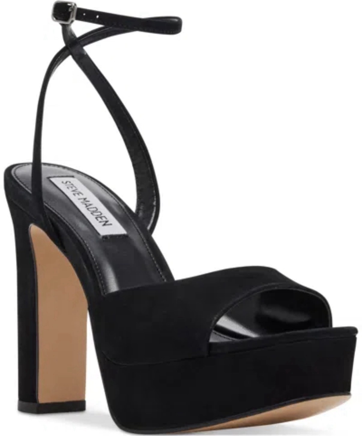 Steve Madden Black Suede Platform Ankle Strap Buckle Block Heel Sandals 8.5